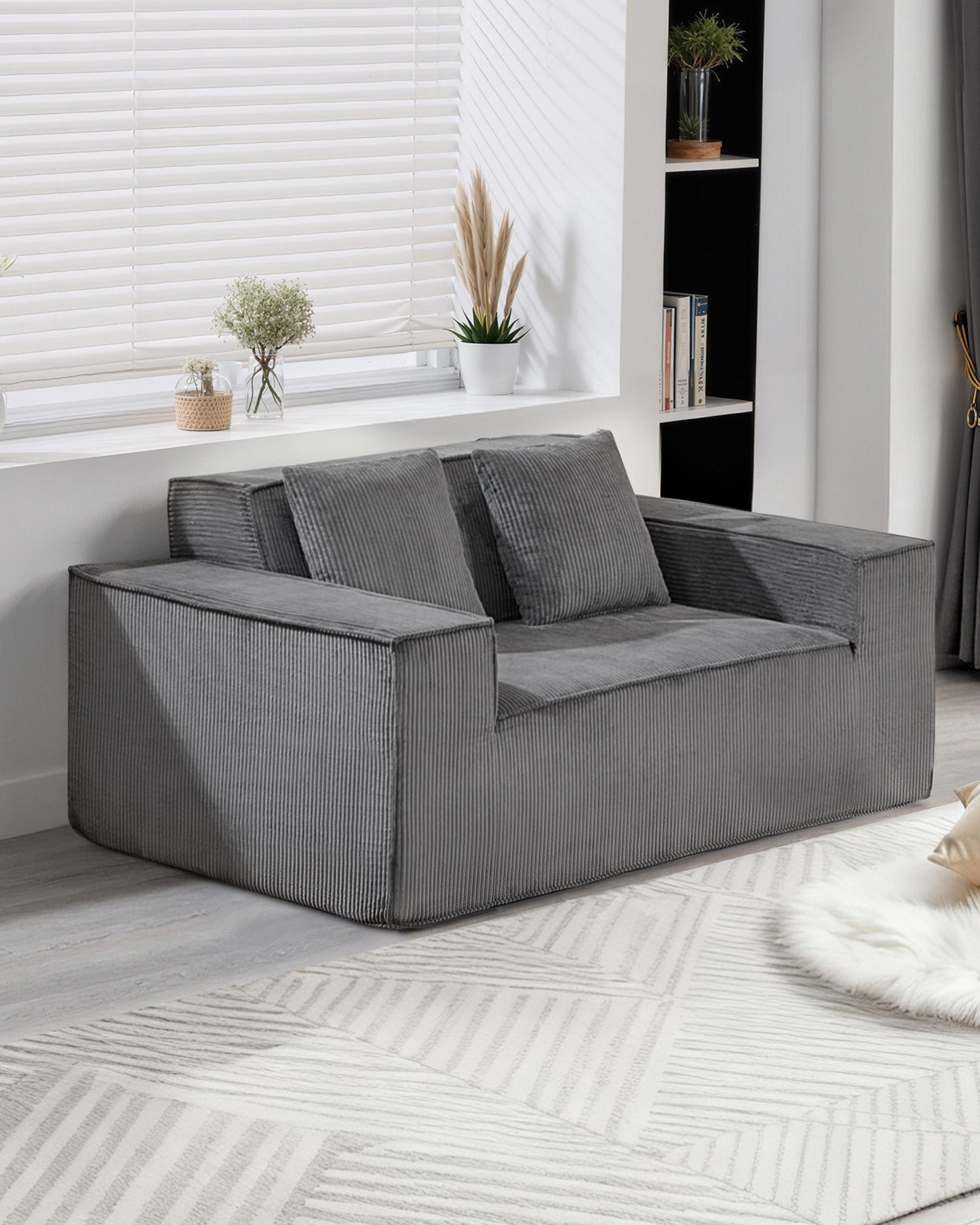 Loveseat Sofa, 63-Inch 2-Seats Couch for Living Room, Modern Small Corduroy Couch with Pocket Springs, Soft Cushions, Comfy Loveseat for Bedroom, Office or Apartment, No Assembly Required, Gray