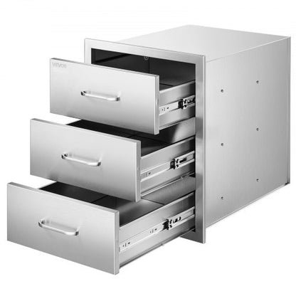 Outdoor Kitchen Drawers 18.11" W x 23.23" D x 23.23" H, Triple-Access Stainless Steel Modular Drawer Cabinet with Handles, BBQ Island Drawer for Outdoor Kitchen or BBQ Island Patio Grill Station