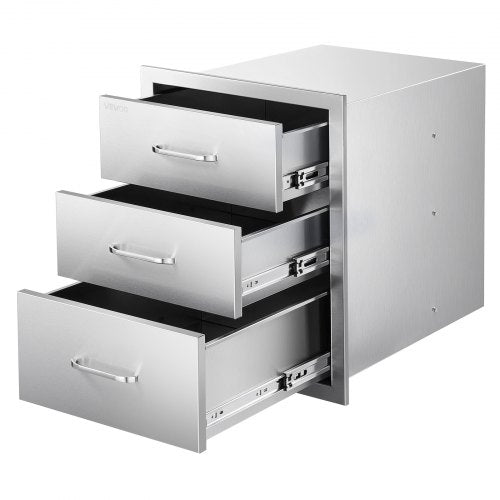 Outdoor Kitchen Drawers 18.11"W x 23.23"D x 23.23"H, Triple-Access Stainless Steel BBQ Drawers with Handles, BBQ Island Drawer for Outdoor Kitchens or Barbeque Island Patio Grill Station
