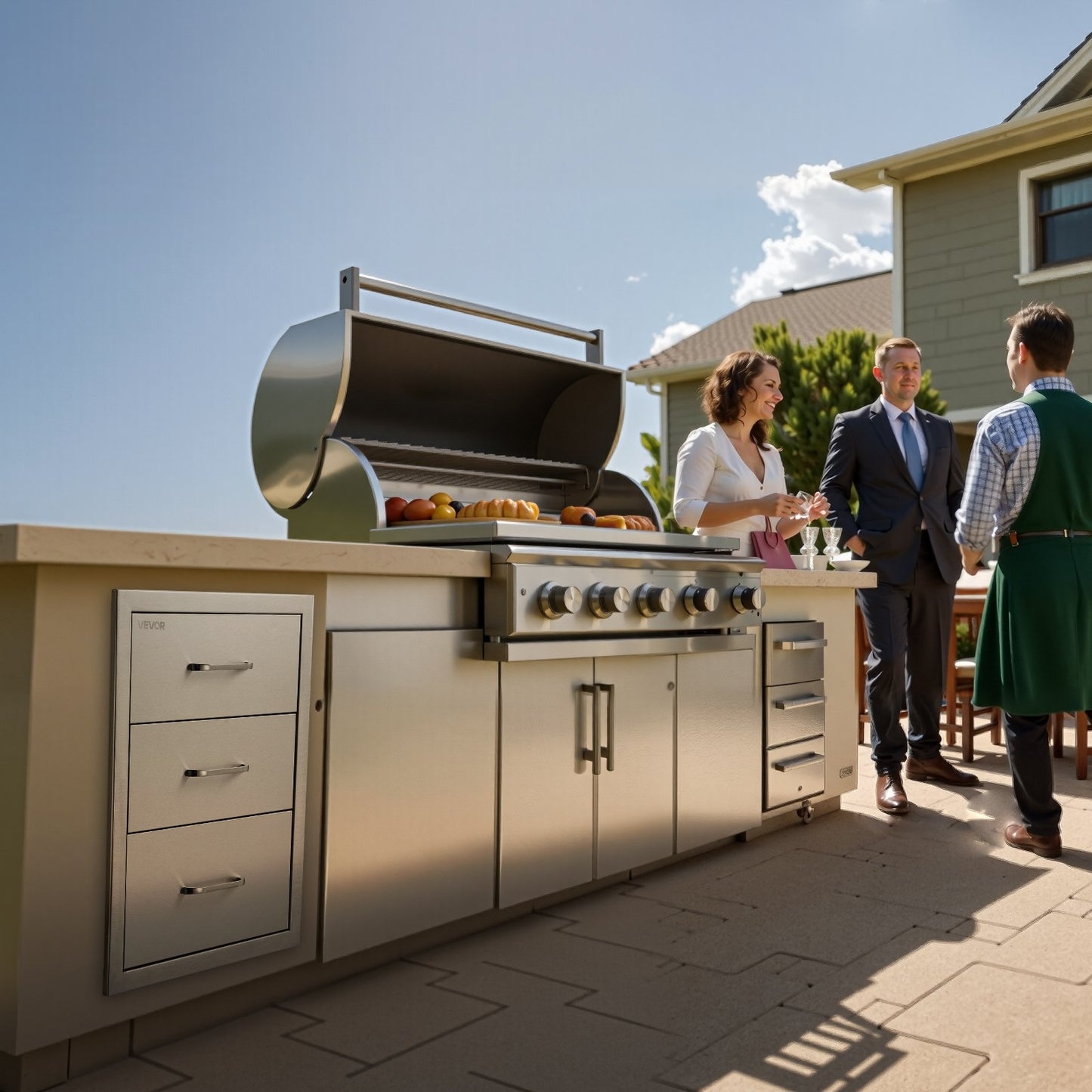 Outdoor Kitchen Drawers 18.11"W x 23.23"D x 23.23"H, Triple-Access Stainless Steel BBQ Drawers with Handles, BBQ Island Drawer for Outdoor Kitchens or Barbeque Island Patio Grill Station
