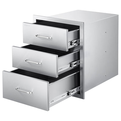 Outdoor Kitchen Drawers 18.11"W x 23.23"D x 23.23"H, Triple-Access Stainless Steel BBQ Drawers with Handles, BBQ Island Drawer for Outdoor Kitchens or Barbeque Island Patio Grill Station