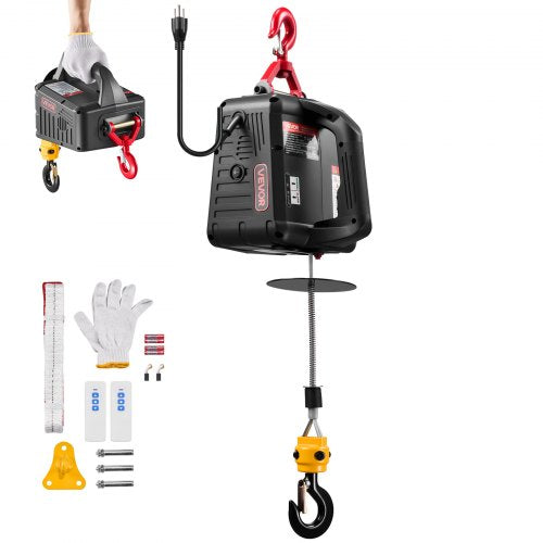 2-in-1 Electric Hoist Winch, 1100 lbs Capacity, 1500W Portable Power Winch Crane, 25 ft Lifting Height, 16.4 ft/min with Manual and Wireless Remote Control for Factory, Warehouss, Garage