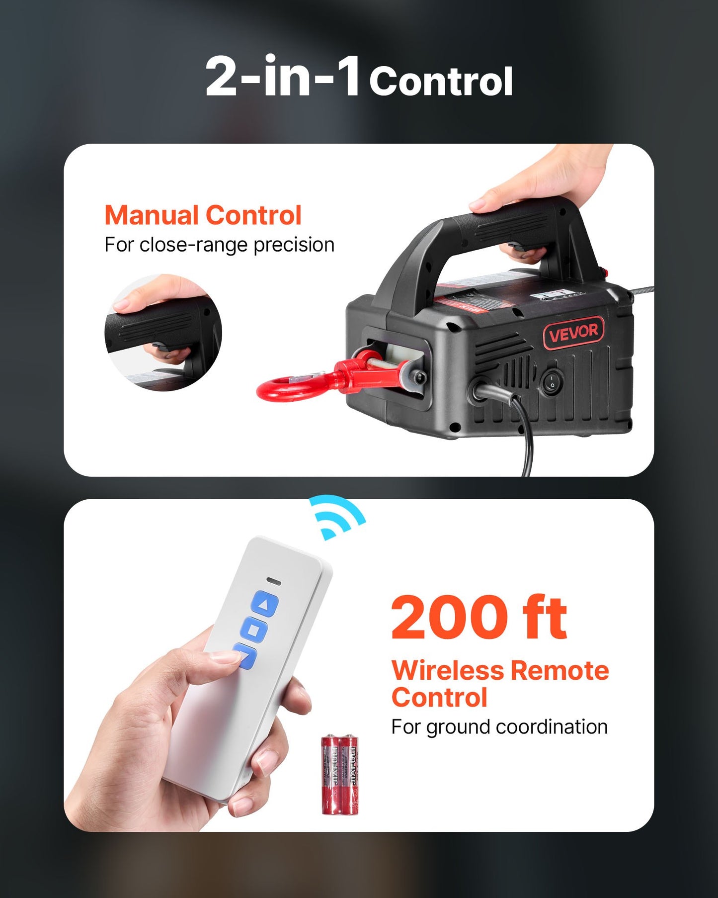 2-in-1 Electric Hoist Winch, 1100 lbs Capacity, 1500W Portable Power Winch Crane, 25 ft Lifting Height, 16.4 ft/min with Manual and Wireless Remote Control for Factory, Warehouss, Garage