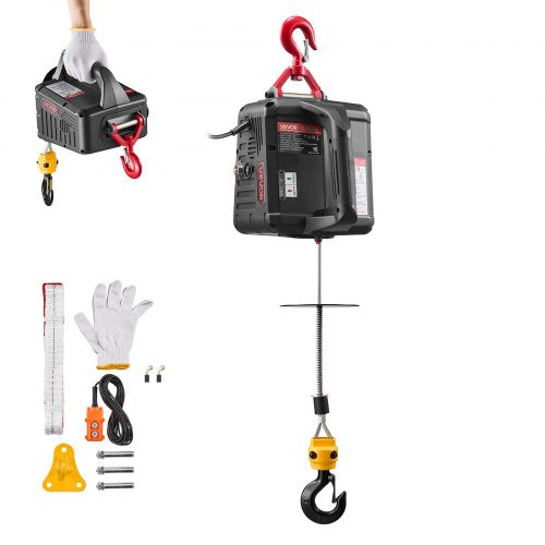 2-in-1 Electric Hoist Winch, 1100 lbs Capacity, 1500W Portable Power Winch Crane, 25 ft Lifting Height, 16.4 ft/min with Manual and Wired Remote Control for Factory, Warehouss, Garage