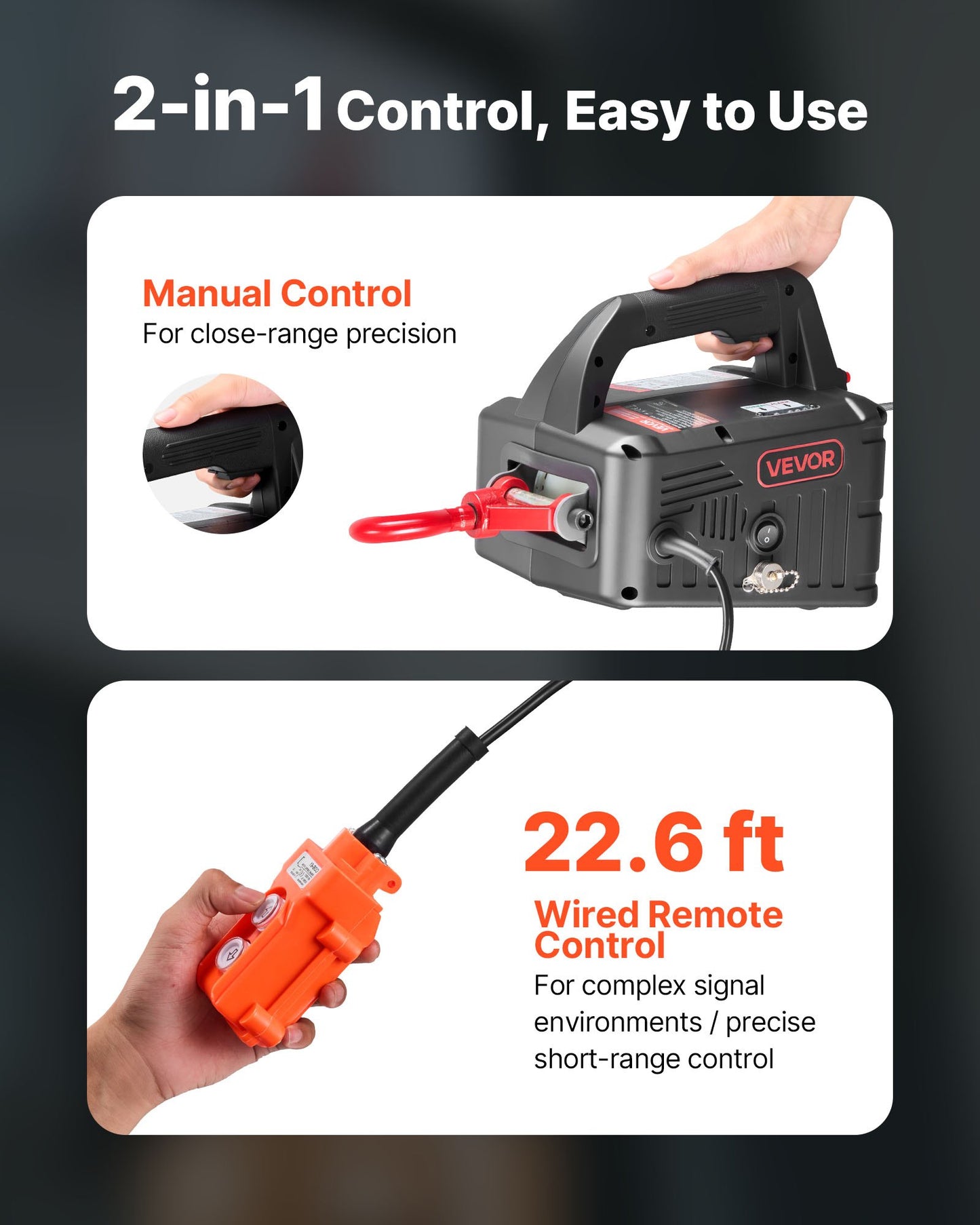 2-in-1 Electric Hoist Winch, 1100 lbs Capacity, 1500W Portable Power Winch Crane, 25 ft Lifting Height, 16.4 ft/min with Manual and Wired Remote Control for Factory, Warehouss, Garage