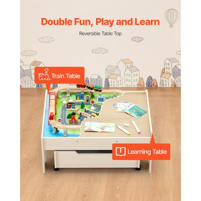 Eisenbahntisch, 100-teilig, Aktivitätstisch aus Holz für Kinder mit rollender Aufbewahrungsbox