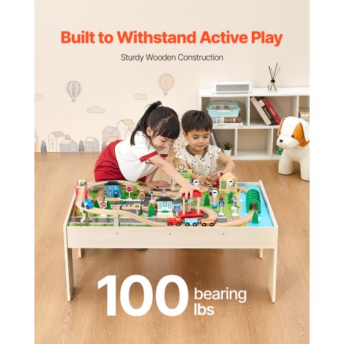 Eisenbahntisch, 84-teiliger Aktivitätstisch aus Holz für Kinder mit faltbarer Aufbewahrungsbox