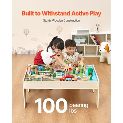 Eisenbahntisch, 84-teiliger Aktivitätstisch aus Holz für Kinder mit faltbarer Aufbewahrungsbox
