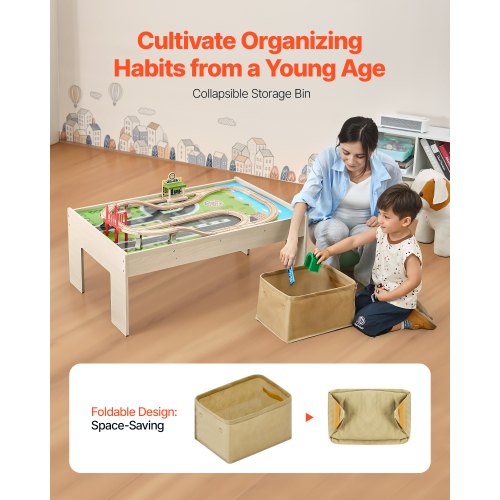 Eisenbahntisch, 84-teiliger Aktivitätstisch aus Holz für Kinder mit faltbarer Aufbewahrungsbox