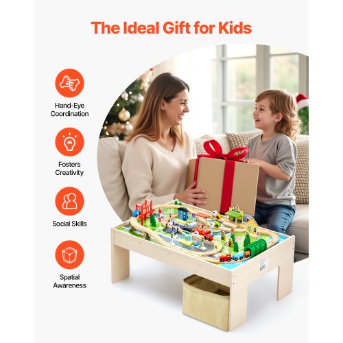 Eisenbahntisch, 84-teiliger Aktivitätstisch aus Holz für Kinder mit faltbarer Aufbewahrungsbox