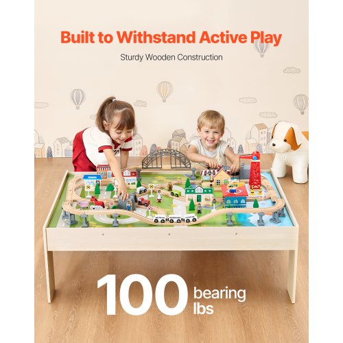 Eisenbahntisch, 120-teiliger Aktivitätstisch aus Holz für Kinder mit faltbarer Aufbewahrungsbox