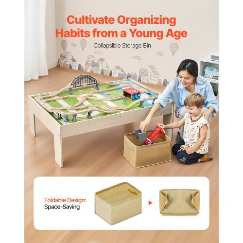 Eisenbahntisch, 120-teiliger Aktivitätstisch aus Holz für Kinder mit faltbarer Aufbewahrungsbox