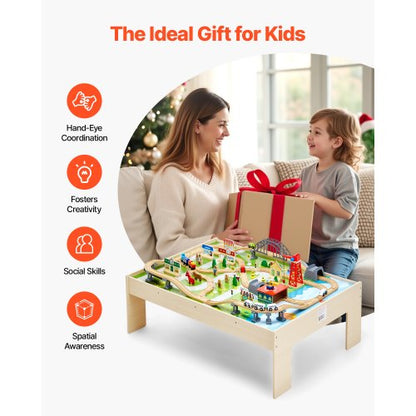Eisenbahntisch, 120-teiliger Aktivitätstisch aus Holz für Kinder mit faltbarer Aufbewahrungsbox