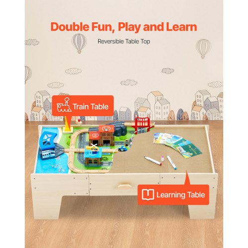 Eisenbahntisch, 62-teilig, Aktivitätstisch aus Holz für Kinder mit großer Aufbewahrungsschublade