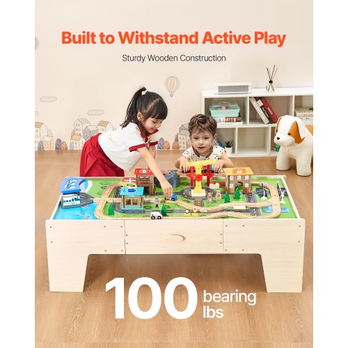 Eisenbahntisch, 62-teilig, Aktivitätstisch aus Holz für Kinder mit großer Aufbewahrungsschublade