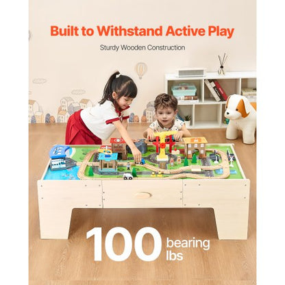 Eisenbahntisch, 62-teilig, Aktivitätstisch aus Holz für Kinder mit großer Aufbewahrungsschublade