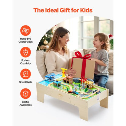 Eisenbahntisch, 62-teilig, Aktivitätstisch aus Holz für Kinder mit großer Aufbewahrungsschublade