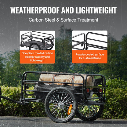 Bike Cargo Trailer, 160 lbs Load Capacity, Heavy-Duty Bicycle Wagon Cart, Foldable Compact Storage & Quick Release with Universal Hitch, 16" Wheels, Safe Reflectors, Fits 22"-28" Bike Wheels