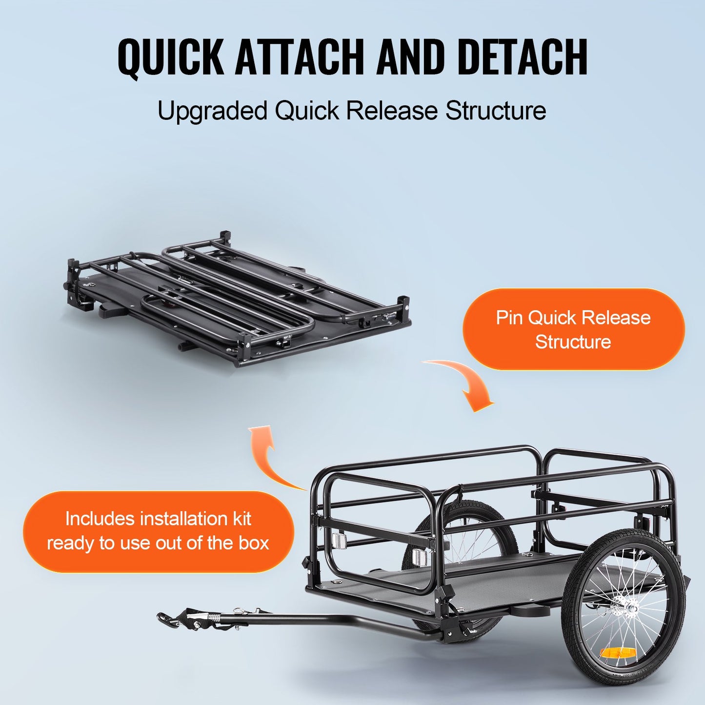 Bike Cargo Trailer, 160 lbs Load Capacity, Heavy-Duty Bicycle Wagon Cart, Foldable Compact Storage & Quick Release with Universal Hitch, 16" Wheels, Safe Reflectors, Fits 22"-28" Bike Wheels