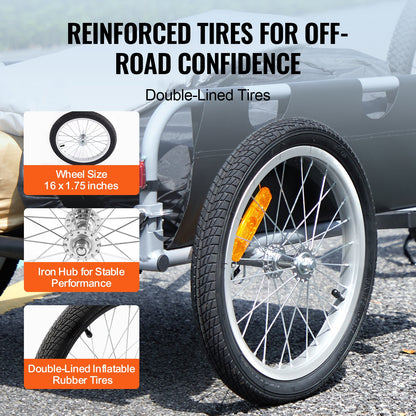 Bike Cargo Trailer, 100 lbs lastkapacitet, kraftig cykelvagn, hopfällbar kompakt förvaring och snabbkoppling med universalkoppling, 16" hjul, säkra reflektorer, passar 22"-28" cykelhjul