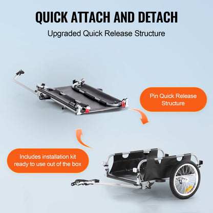 Bike Cargo Trailer, 100 lbs lastkapacitet, kraftig cykelvagn, hopfällbar kompakt förvaring och snabbkoppling med universalkoppling, 16" hjul, säkra reflektorer, passar 22"-28" cykelhjul