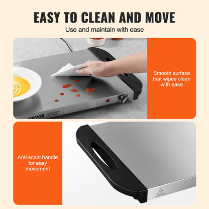 Electric Warming Tray, Food Warming Trays for Buffet, Warming Trays with Adjustable Temperature Control, Portable Stainless Steel Food Warmer, Hot Plate Perfect for Parties, Catering, Holidays