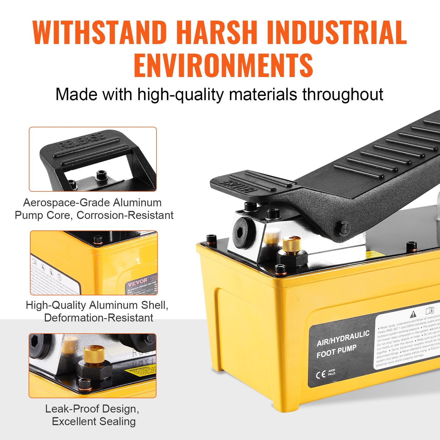 Lufthydraulikpumpe 10000 PSI, 1,6-l-Öltank, 340 l/min Luftstrom, Npt 3/8-Zoll-Ölauslass, Npt 1/4-Zoll-Einlass, luftbetriebene Fußpumpe mit 6,56 Fuß/2 m langem Ölschlauch für Autoreparaturrahmenmaschinen und Hydraulikpressen