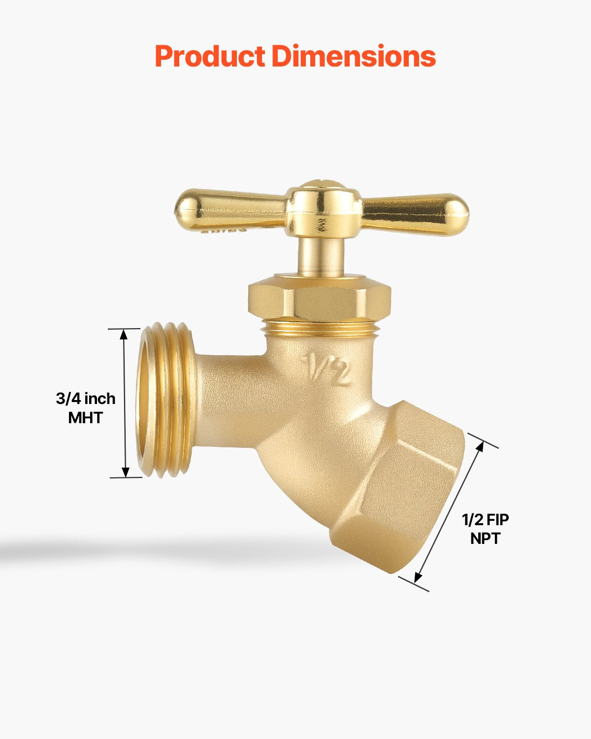 Hose Bibb, 1/2" FIP x 3/4" MHT Connection, Multi-Turn Garden Valve, Heavy Duty Brass Hose Bib, Outdoor Water Faucet Spigot, Brass Plumbing Fitting, Compatible with Copper, Galvanized Pipes