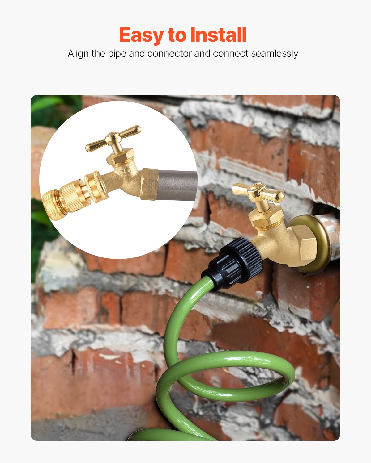 Hose Bibb, 1/2" FIP x 3/4" MHT Connection, Multi-Turn Garden Valve, Heavy Duty Brass Hose Bib, Outdoor Water Faucet Spigot, Brass Plumbing Fitting, Compatible with Copper, Galvanized Pipes