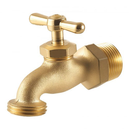 Hose Bibb, 3/4" MIP x 3/4" MHT Connection, Multi-Turn Garden Valve, Heavy Duty Brass Hose Bib, Outdoor Water Faucet Spigot, Brass Plumbing Fitting, Compatible with Copper, Galvanized Pipes