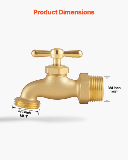 Hose Bibb, 3/4" MIP x 3/4" MHT Connection, Multi-Turn Garden Valve, Heavy Duty Brass Hose Bib, Outdoor Water Faucet Spigot, Brass Plumbing Fitting, Compatible with Copper, Galvanized Pipes