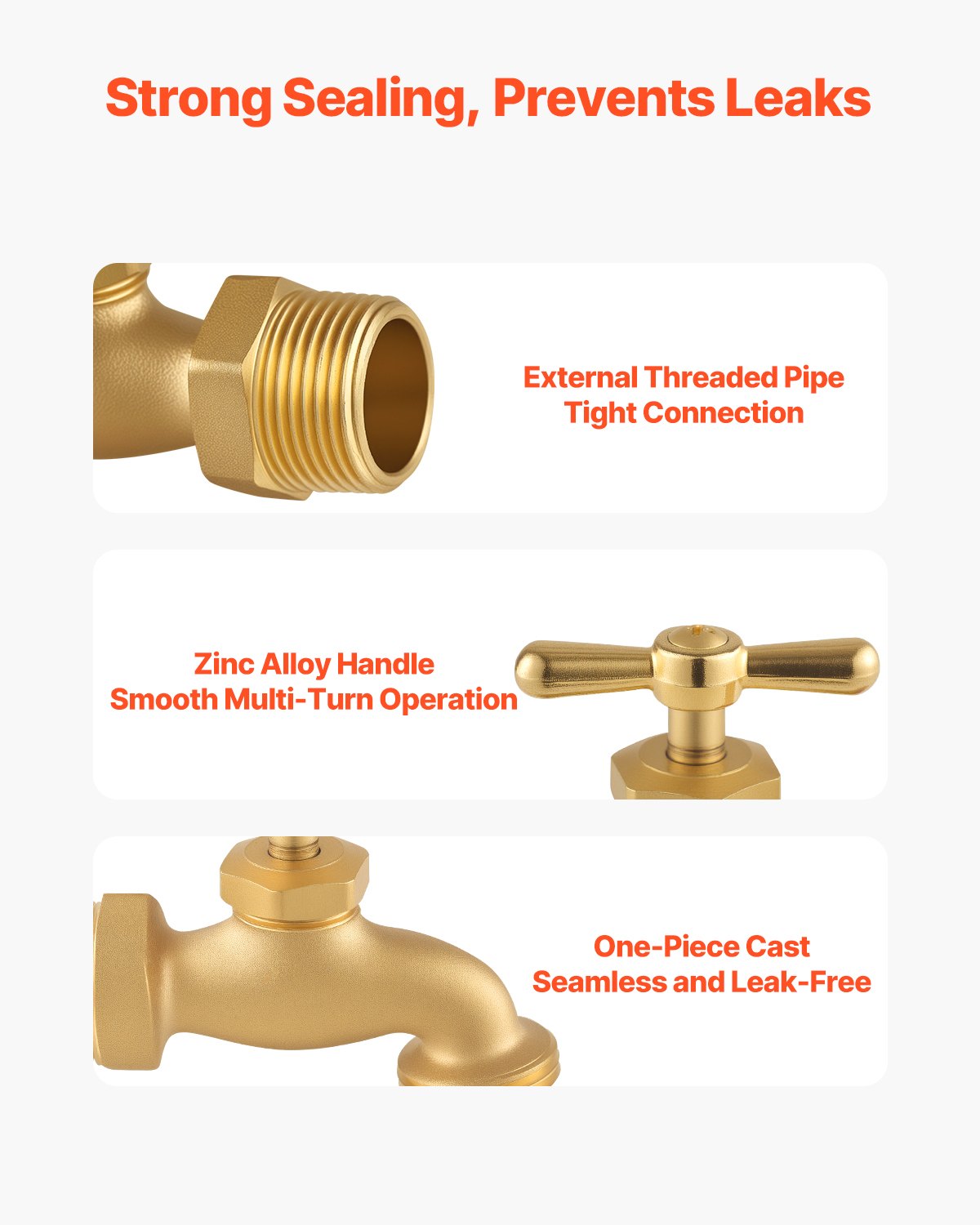 Hose Bibb, 3/4" MIP x 3/4" MHT Connection, Multi-Turn Garden Valve, Heavy Duty Brass Hose Bib, Outdoor Water Faucet Spigot, Brass Plumbing Fitting, Compatible with Copper, Galvanized Pipes