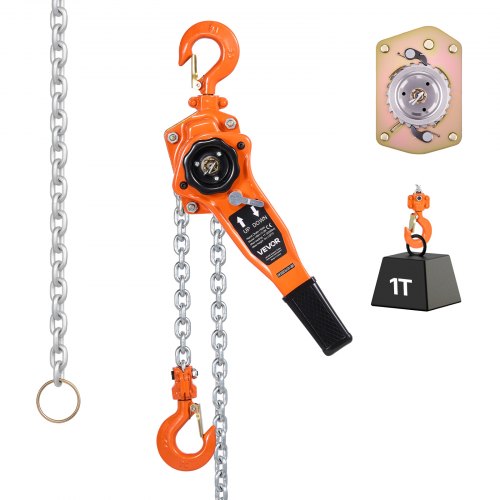 Manual Lever Chain Hoist, 1T 2200LBS Capacity Heavy Duty Come Along, 10FT Lift G80 Alloy Steel Chain With Dual Pawl Mechanical Brake,360°Rotating Hooks, for Warehouse Construction Garage