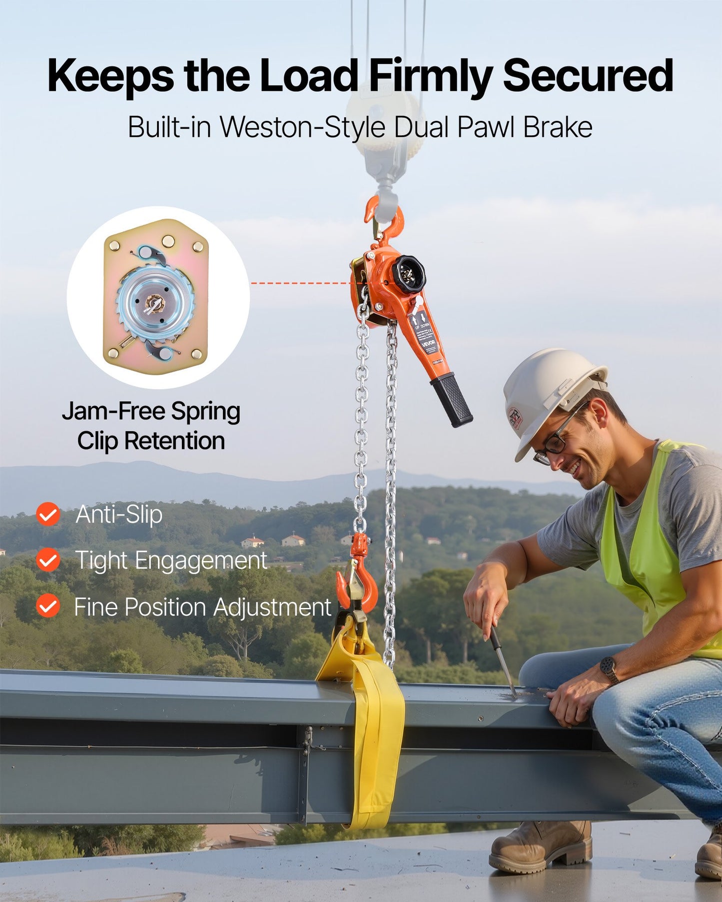 Manual Lever Chain Hoist, 1T 2200LBS Capacity Heavy Duty Come Along, 10FT Lift G80 Alloy Steel Chain With Dual Pawl Mechanical Brake,360°Rotating Hooks, for Warehouse Construction Garage