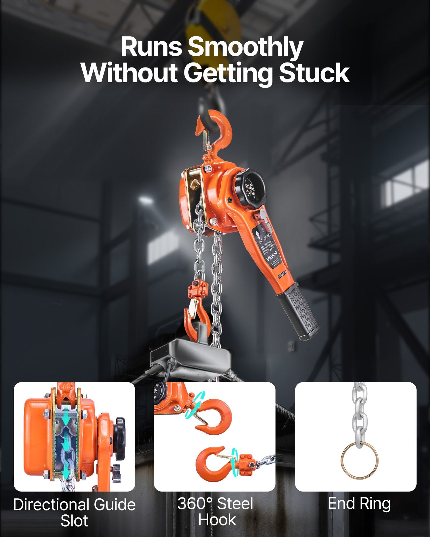 Manual Lever Chain Hoist, 1T 2200LBS Capacity Heavy Duty Come Along, 10FT Lift G80 Alloy Steel Chain With Dual Pawl Mechanical Brake,360°Rotating Hooks, for Warehouse Construction Garage