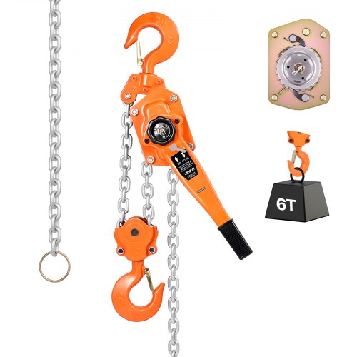 Manual Lever Chain Hoist, 6T 13200LBS Capacity Heavy Duty Come Along, 10FT Lift G80 Alloy Steel Chain With Dual Pawl Mechanical Brake,360°Rotating Hooks, for Warehouse Construction Garage