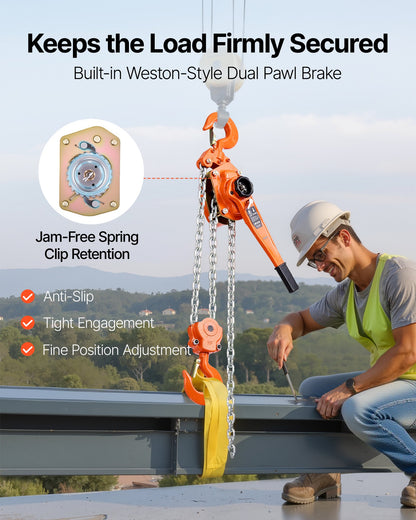 Manual Lever Chain Hoist, 6T 13200LBS Capacity Heavy Duty Come Along, 10FT Lift G80 Alloy Steel Chain With Dual Pawl Mechanical Brake,360°Rotating Hooks, for Warehouse Construction Garage