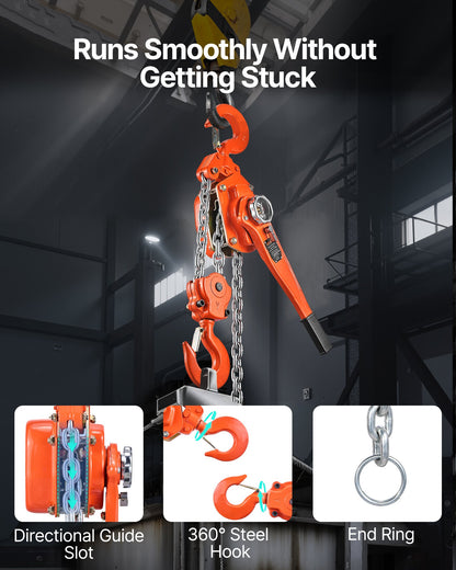 Manual Lever Chain Hoist, 6T 13200LBS Capacity Heavy Duty Come Along, 20FT Lift G80 Alloy Steel Chain With Dual Pawl Mechanical Brake,360°Rotating Hooks, for Warehouse Construction Garage