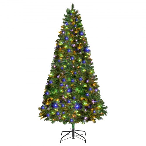 Christmas Tree, 6ft Prelit Artificial Xmas Tree, Full Holiday Decor Trees with 330 Colorful LED Lights, 11 Lighting Modes, 1250 Branch Tips & Sturdy Metal Base for Home Party Office Decoration