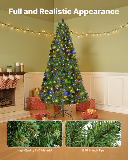 Christmas Tree, 6ft Prelit Artificial Xmas Tree, Full Holiday Decor Trees with 330 Colorful LED Lights, 11 Lighting Modes, 1250 Branch Tips & Sturdy Metal Base for Home Party Office Decoration