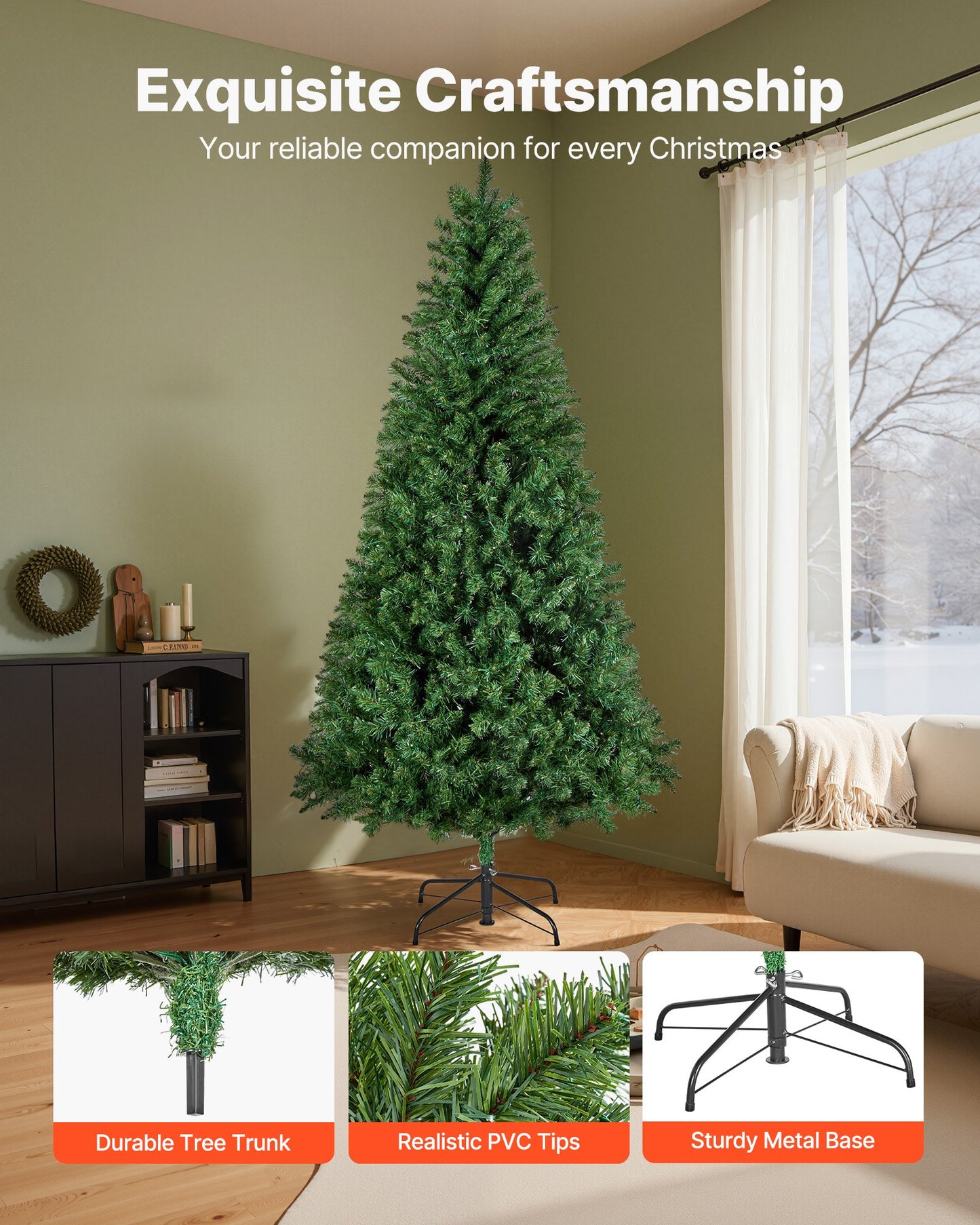 Christmas Tree, 6ft Prelit Artificial Xmas Tree, Full Holiday Decor Trees with 330 Colorful LED Lights, 11 Lighting Modes, 1250 Branch Tips & Sturdy Metal Base for Home Party Office Decoration