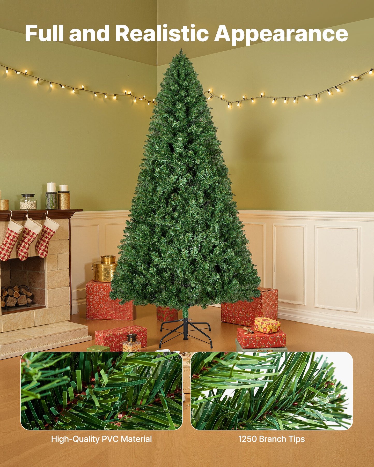 Christmas Tree, 6ft Artificial Xmas Tree, Full Holiday Decor Trees with 1250 Branch Tips & Sturdy Metal Base for Home Party Office Decoration