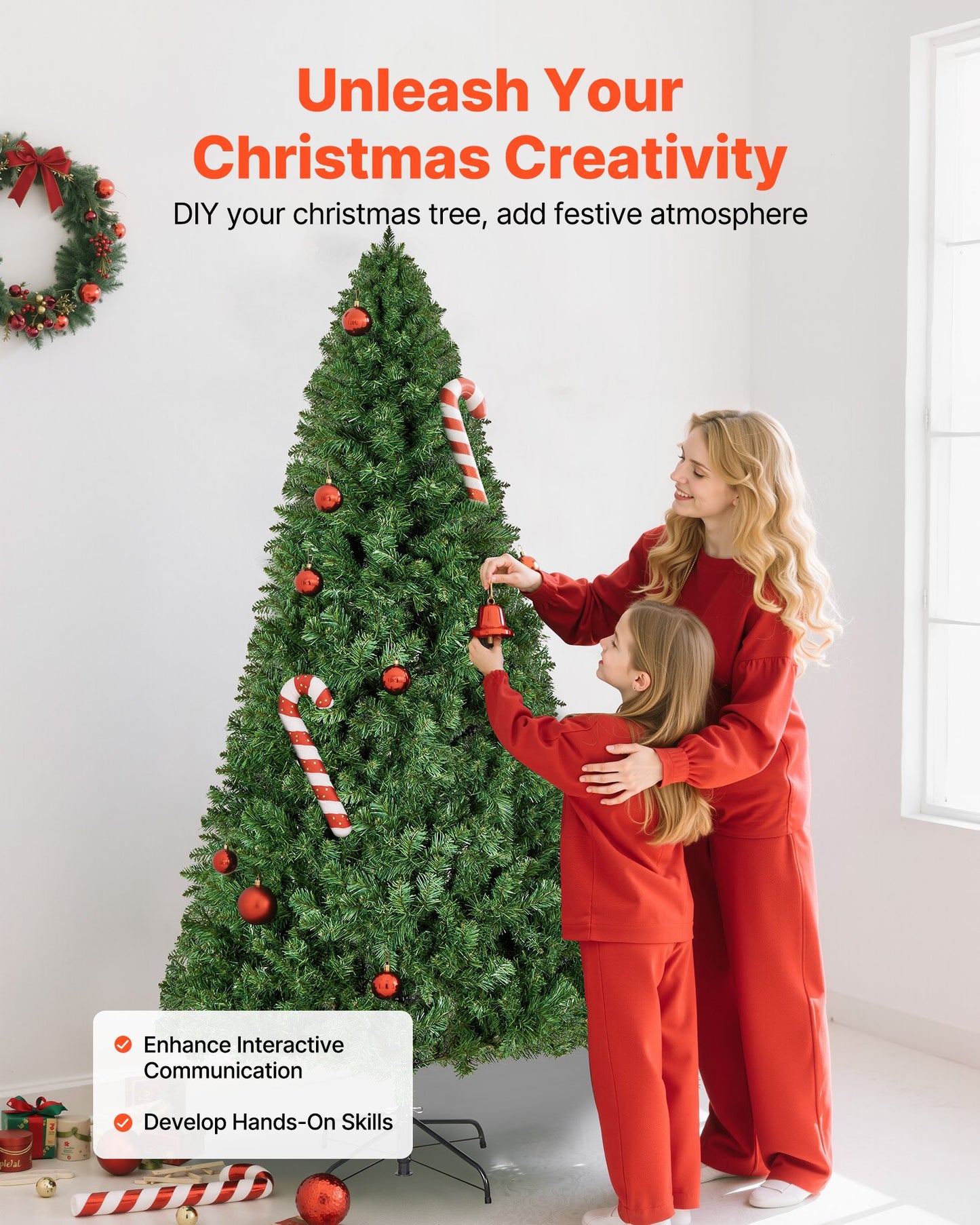 Christmas Tree, 6ft Artificial Xmas Tree, Full Holiday Decor Trees with 1250 Branch Tips & Sturdy Metal Base for Home Party Office Decoration