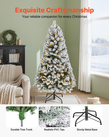 Christmas Tree, 4ft Prelit Flocked Artificial Tree, Full Holiday Xmas Deco Trees with 120 Warm White LED Lights, 8 Lighting Modes & 539 Branch Tips for Home Party Office Decoration