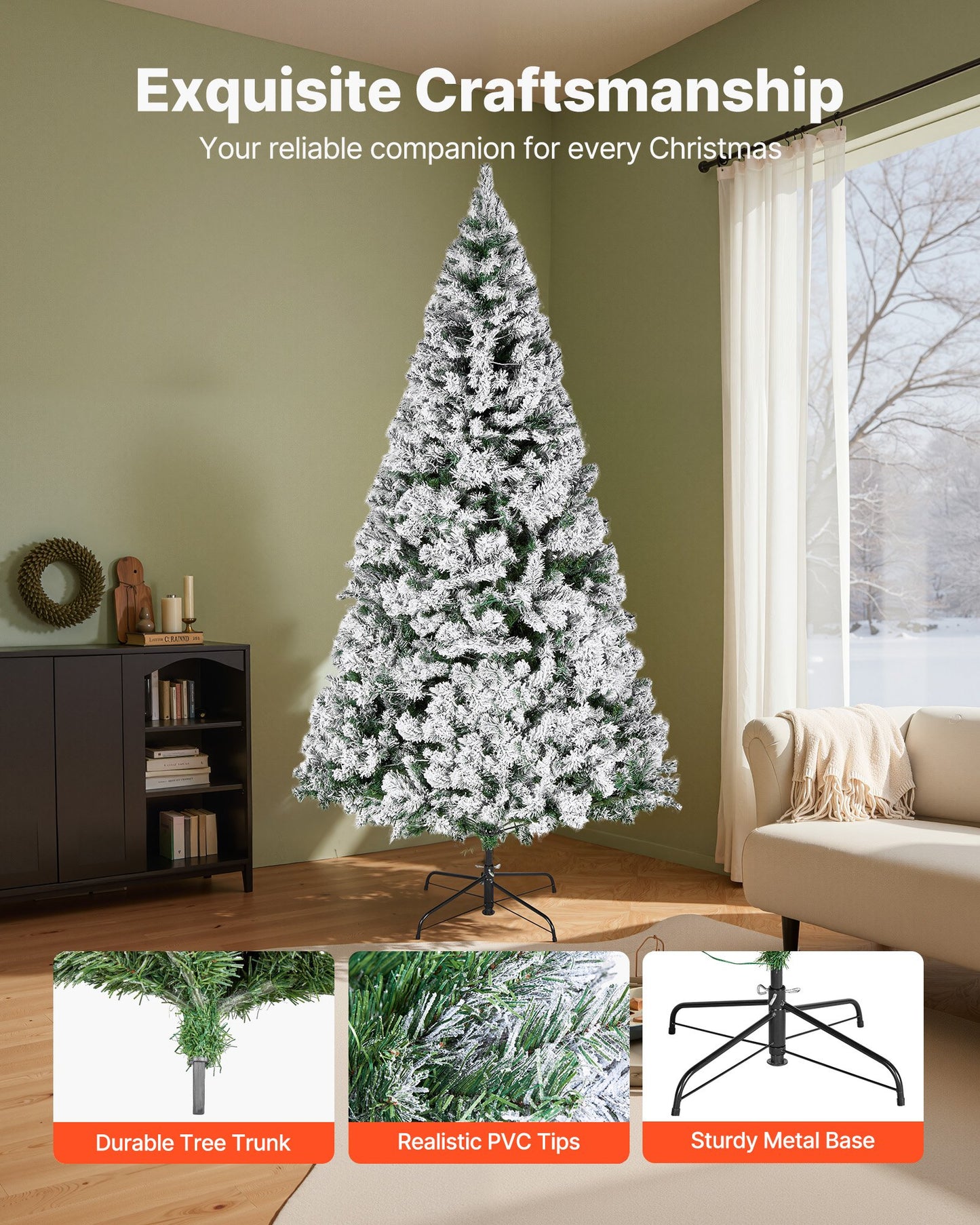 Christmas Tree, 7.2ft Prelit Flocked Artificial Tree, Full Holiday Xmas Deco Trees with 470 Colorful LED Lights, 11 Lighting Modes & 1346 Branch Tips for Home Party Office Decoration