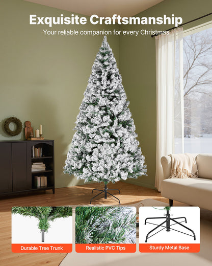 Christmas Tree, 7.2ft Prelit Flocked Artificial Tree, Full Holiday Xmas Deco Trees with 470 Colorful LED Lights, 11 Lighting Modes & 1346 Branch Tips for Home Party Office Decoration