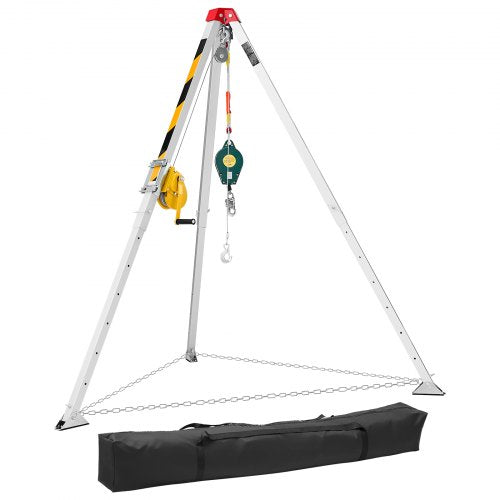 Confined Space Tripod Kit, Heavy Duty Rescue Tripod Lifting Hoist 1200 lbs Winch, 4.1 ft Adjustable Legs, 65 ft Cable Portable Kit, 32.8 ft Fall Protection, 4.40-7.05 ft Working Height