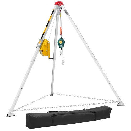 Confined Space Tripod Kit, Heavy Duty Rescue Tripod Lifting Hoist 2600 lbs Winch, 4.76 ft Adjustable Legs, 98.5 ft Cable Portable Kit, 32.8 ft Fall Protection, 5.25-8.04 ft Working Height