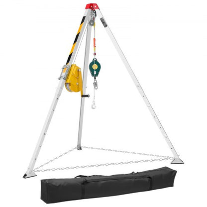 Confined Space Tripod Kit, Heavy Duty Rescue Tripod Lifting Hoist 1800 lbs Winch, 4.1 ft Adjustable Legs, 65 ft Cable Portable Kit, 32.8 ft Fall Protection, 4.40-7.05 ft Working Height