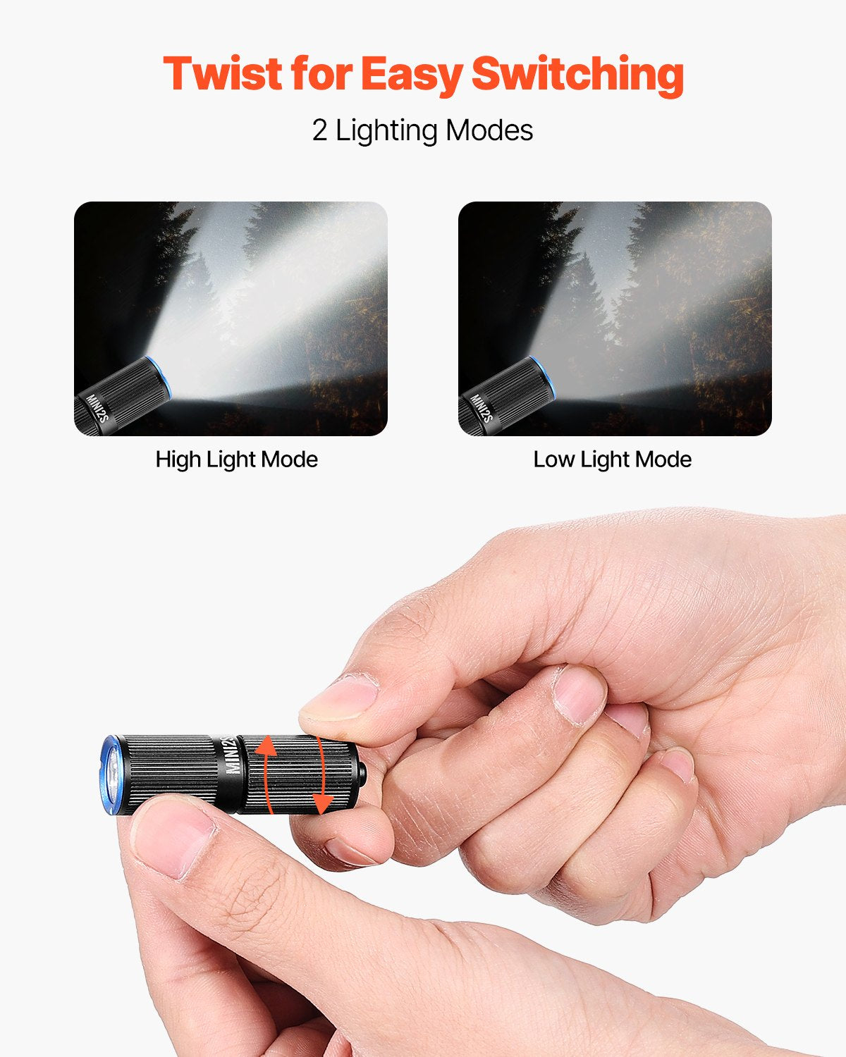 Keychain Flashlight, Rechargeable Mini LED Flashlight, 200 High Lumens Pocket-Sized Flashlight with 2 Lighting Modes, IPX7 Waterproof Portable Flashlight for Everyday Carry, Camping, Emergencies